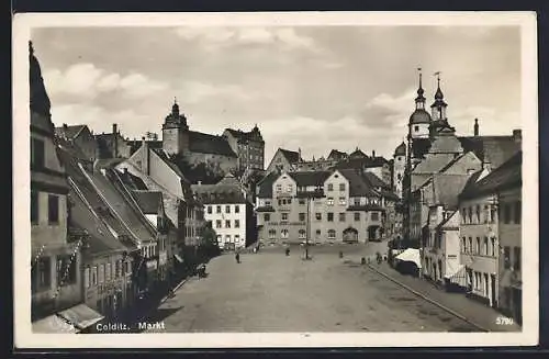 AK Colditz, Markt mit Städt. Spar- u. Girokasse