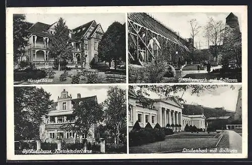 AK Schönebeck /Elbe, Kaiserin-Augusta-Kinderheilanstalt II, Haupthaus, Kleinkinderhaus, Gradierwerk