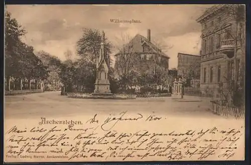 AK Aschersleben, Wilhelmsplatz mit Denkmal