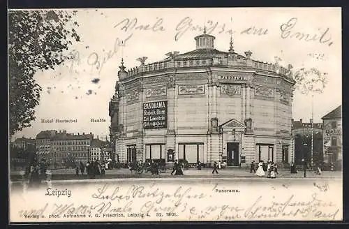 AK Leipzig, Rundbau Restaurant Panorama mit Hotel Hentschel und Hauffe