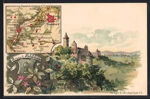 Lithographie Naumburg, Landkarte, Rudelsburg