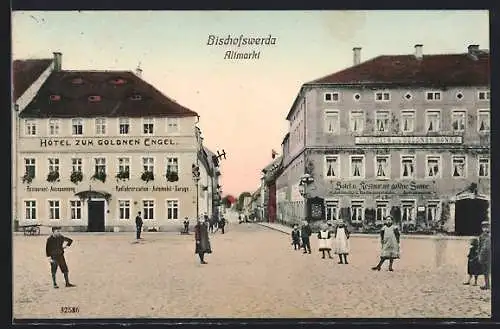 AK Bischofswerda, Hotel u. Restaurant goldne Sonne am Altmarkt