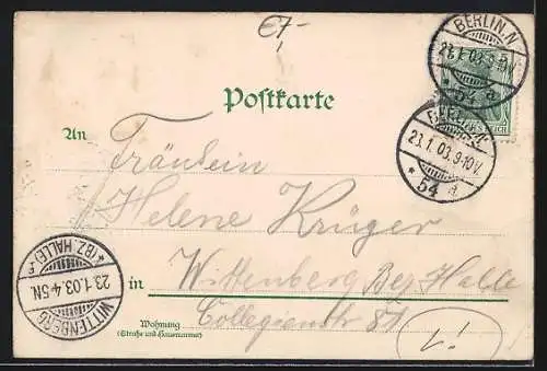 Lithographie Berlin, Menschen und eine Strassenbahn auf dem Alexanderplatz