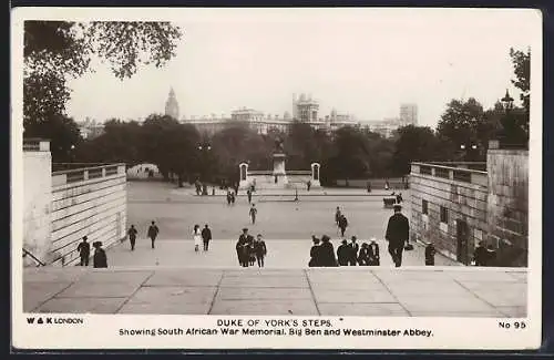 AK London, Duke of York`s Steps, Showing South African War Memorial, Big Ben and Westminster Abbey