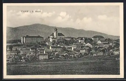 AK Cham i. b. Wald, Ortsansicht mit Kirche