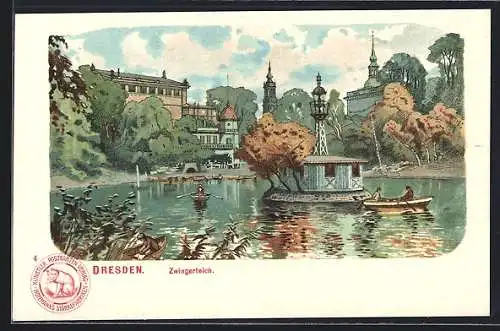 Lithographie Dresden, Partie am Zwingerteich