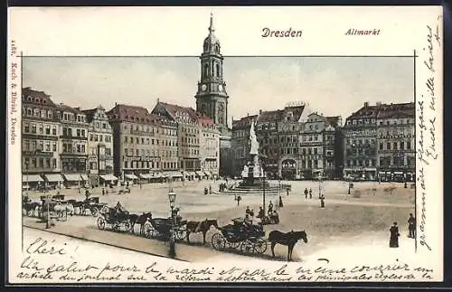 AK Dresden, Altmarkt mit Kutschen