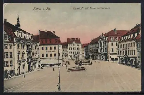 AK Zittau i. Sa., Neustadt mit Herkulesbrunnen
