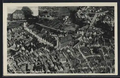 AK Dinkelsbühl /Bayern, Ortsansicht vom Flugzeug aus und Gasthof Dinkelbauer, Inh. Konrad Mader