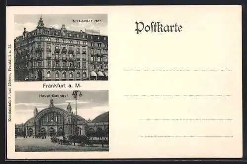 AK Frankfurt a. M., Haupt-Bahnhof und Hotel Russischer Hof