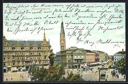 AK Berlin, Alexanderplatz mit Strassenbahnen