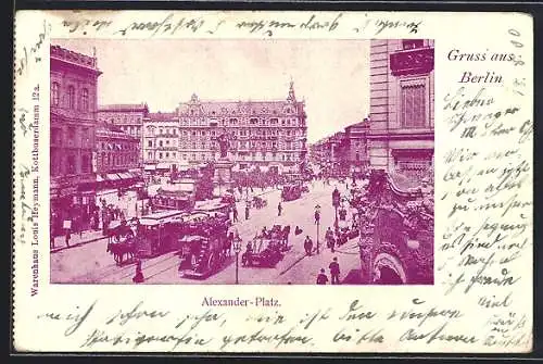 AK Berlin, Blick auf den Alexanderplatz mit Strassenbahn