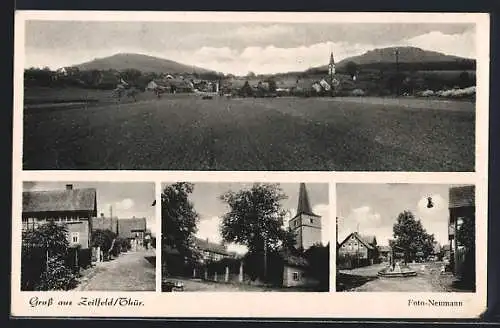 AK Zeilfeld /Thür., Ortspartie, Strassenpartie, Denkmal