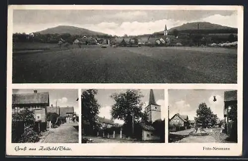 AK Zeilfeld /Thür., Ortspartie, Strassenpartie, Denkmal