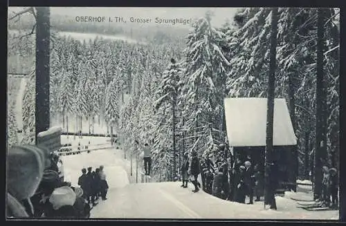 AK Oberhof i. Th., Grosser Sprunghügel mit Skispringer