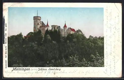 Goldfenster-AK Meiningen, Schloss Landsberg mit leuchtenden Fenstern