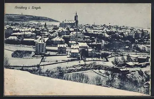 AK Annaberg i. Erzgeb., Teilansicht mit Kirche bei Schnee