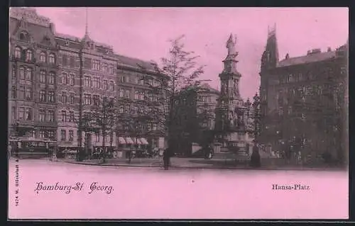 AK Hamburg-St. Georg, Hansa-Platz mit Denkmal