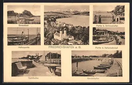 AK Friedrichshafen a. B., Hafenbahnhof, Gondelhafen, Yachthafen
