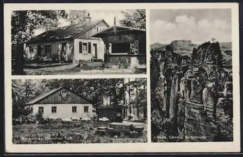AK Bastei /Sächs. Schweiz, Waldgasthaus Steinerner Tisch, Basteibrücke