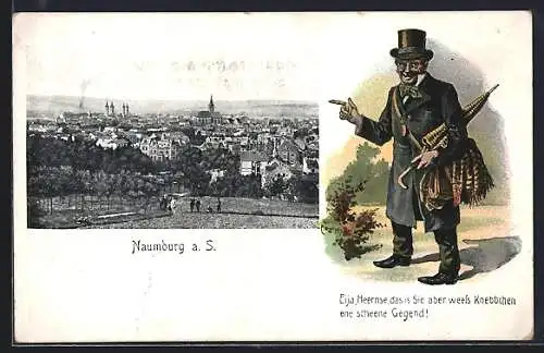 AK Naumburg a. S., Herr mit Schirm zeigt auf Teilansicht