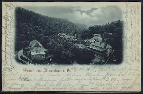 Mondschein-AK Alexisbad i. H., Kurheim mit Strassenpartie