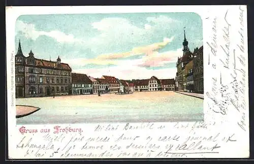 Künstler-AK Frohburg, Strassenpartie mit Rathaus