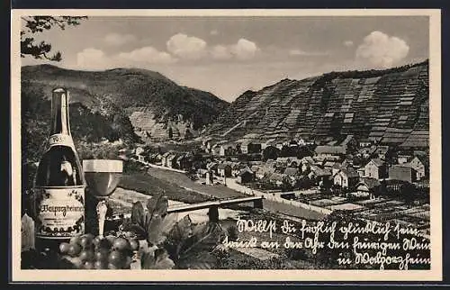 AK Walporzheim, Ortsansicht mit den Weinbergen am Kaiserstuhl