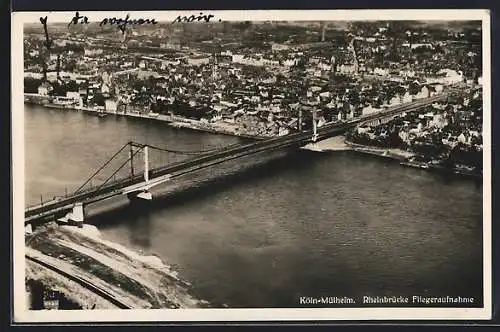 AK Köln-Mülheim, Rheinbrücke vom Flugzeug aus
