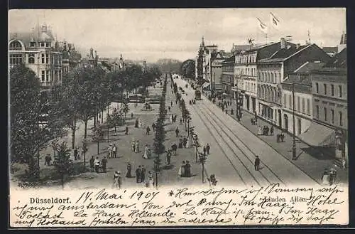 AK Düsseldorf, Linden Allee mit Strassenbahn