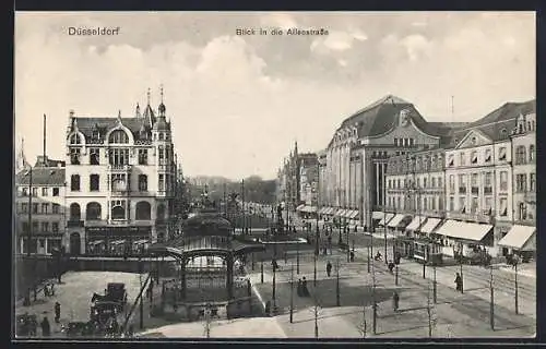 AK Düsseldorf, Blick in die Alleestrasse mit Strassenbahn