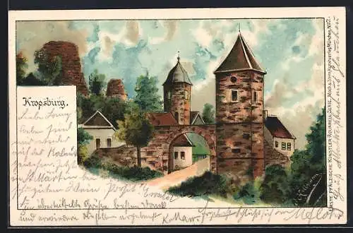 Künstler-AK Maikammer, Blick auf die Kropsburg