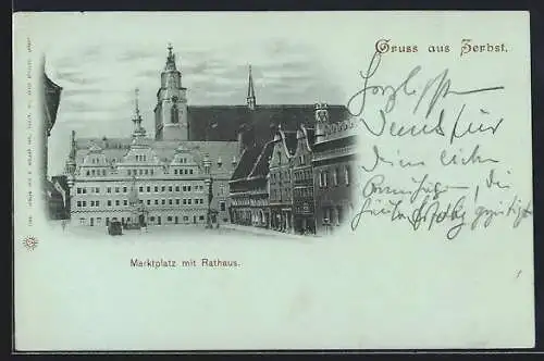 Mondschein-AK Zerbst, Marktplatz mit Rathaus