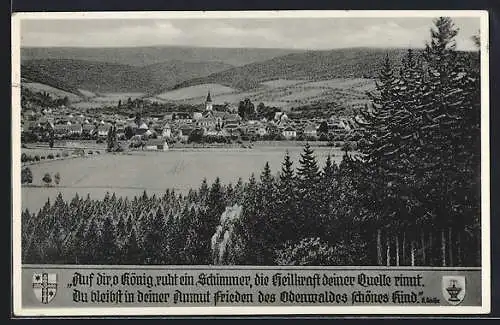AK König i. Odenwald, Ortsansicht und Wappen