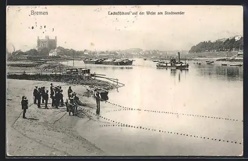 AK Bremen, Lachsfischerei auf der Weser am Stadtwerder