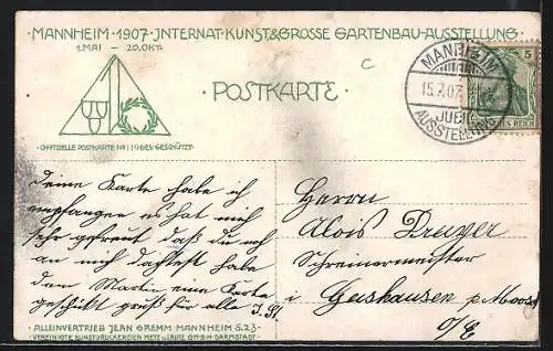 AK Mannheim, Intern. Kunst & Grosse Gartenbau-Ausstellung 1907, Restaurant Zillerthal