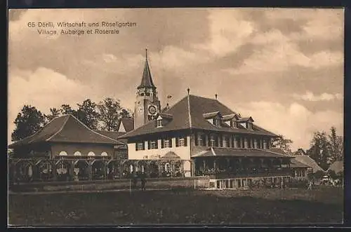 AK Bern, Schweizerische Landes-Ausstellung 1914, Dörfli, Gasthaus und Röseligarten