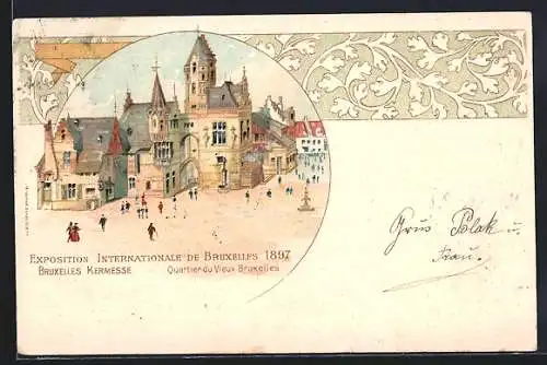Lithographie Brüssel, internationale Ausstellung 1897, Quartier du Vieux
