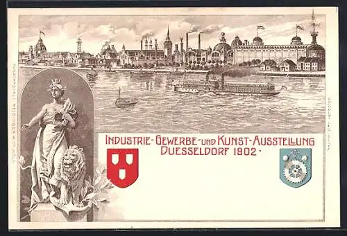 Lithographie Düsseldorf, Industrie-, Gewerbe- und Kunst-Ausstellung 1902, Ansicht vom Ausstellungsgelände