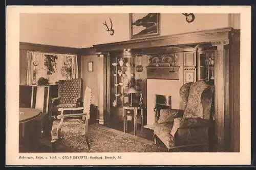 AK Hamburg, Museum für Kunst und Gewerbe, Ausstellung Raumkunst, Wohnraum, Entw. u. Ausf. v. Oscar Sieverts, Bergstr. 24