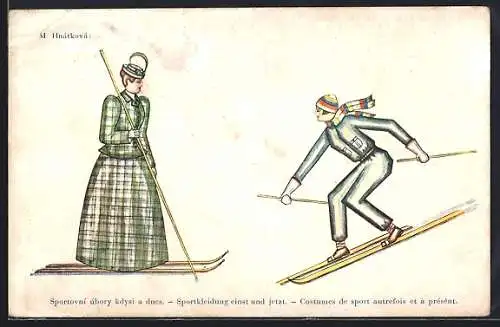 Künstler-AK Brünn, Ausstellung f. modernen Handel 1929, Skiläuferinnen
