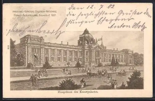 Lithographie Düsseldorf, Industrie-Gewerbe-Deutsch-Nationale Kunst-Ausstellung 1901, Hauptfront des Kunstpalastes