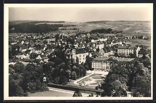 AK Donaueschingen, Luftbild des Ortes mit Kirche