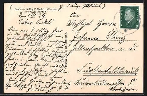 AK Pullach b. München, Inneres der Kapelle