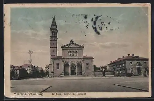 AK München-Schwabing, St. Ursulakirche mit Pfarrhof