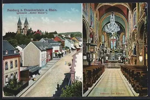 AK Arenberg, Roter Hahn und Inneres der Kirche