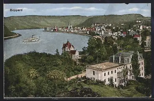 AK Boppard, Teilansicht mit Dampfer