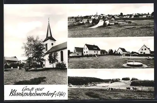 AK Blankenheimerdorf /Eifel, Ortsansicht mit Kirche und Spielplatz