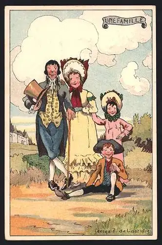 Künstler-AK sign.: George P. de Laer: Eine Familie mit zwei Kindern