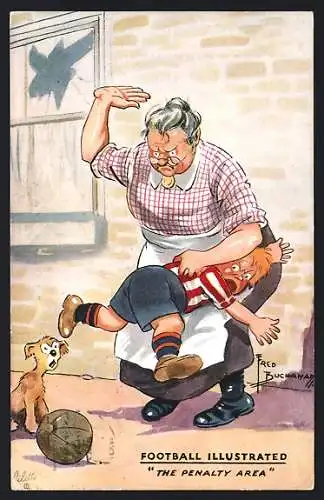 Künstler-AK sign. Fred Buchanan: The Penalty Area, Football Illustrated